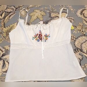 Embroidered White Lace Trim Top